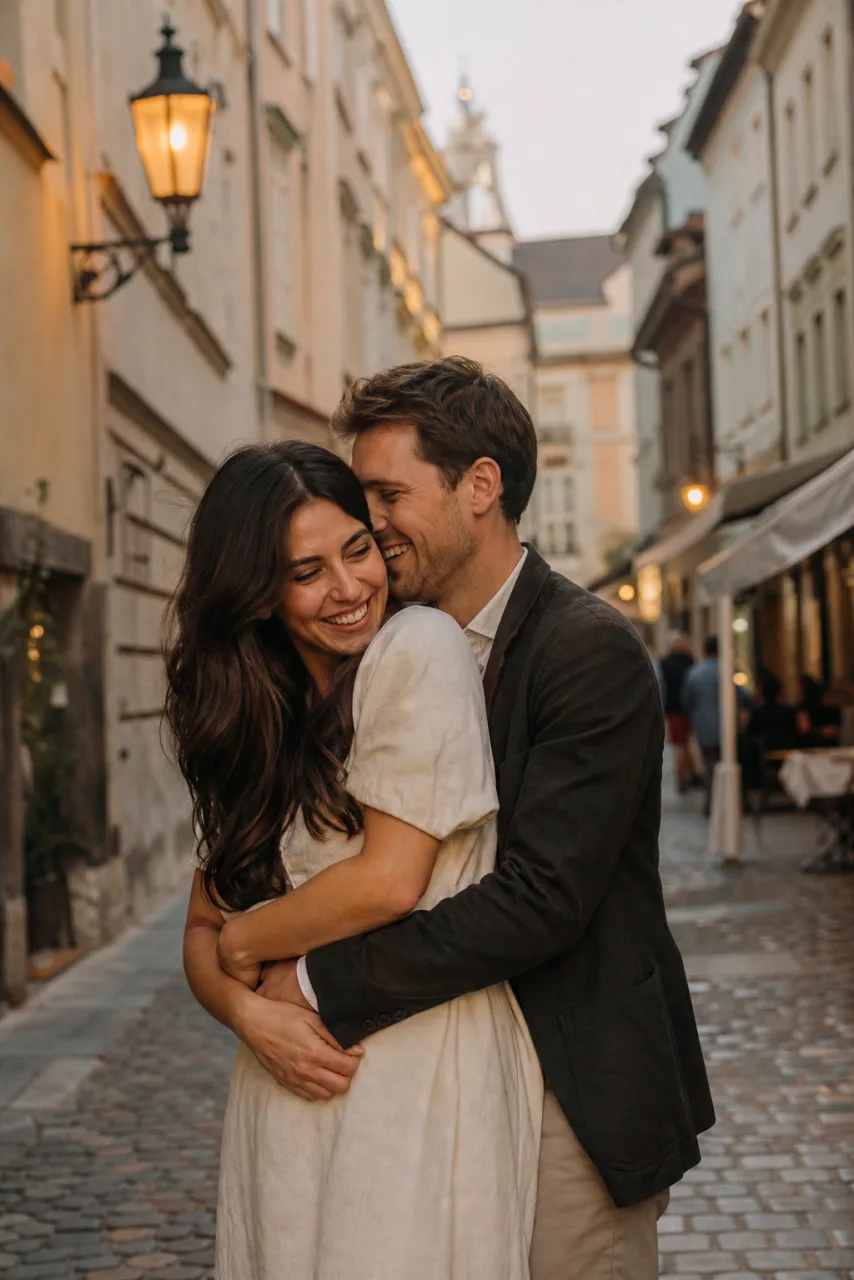 Anna and Max in an old-town street